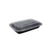 B&G 16oz MICROWAVE SAFE RECTANGLE CONTAINER BLACK BASE CLEAR LID 150/case